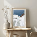 Coastal living room styled with Mediterranean photography wall art print