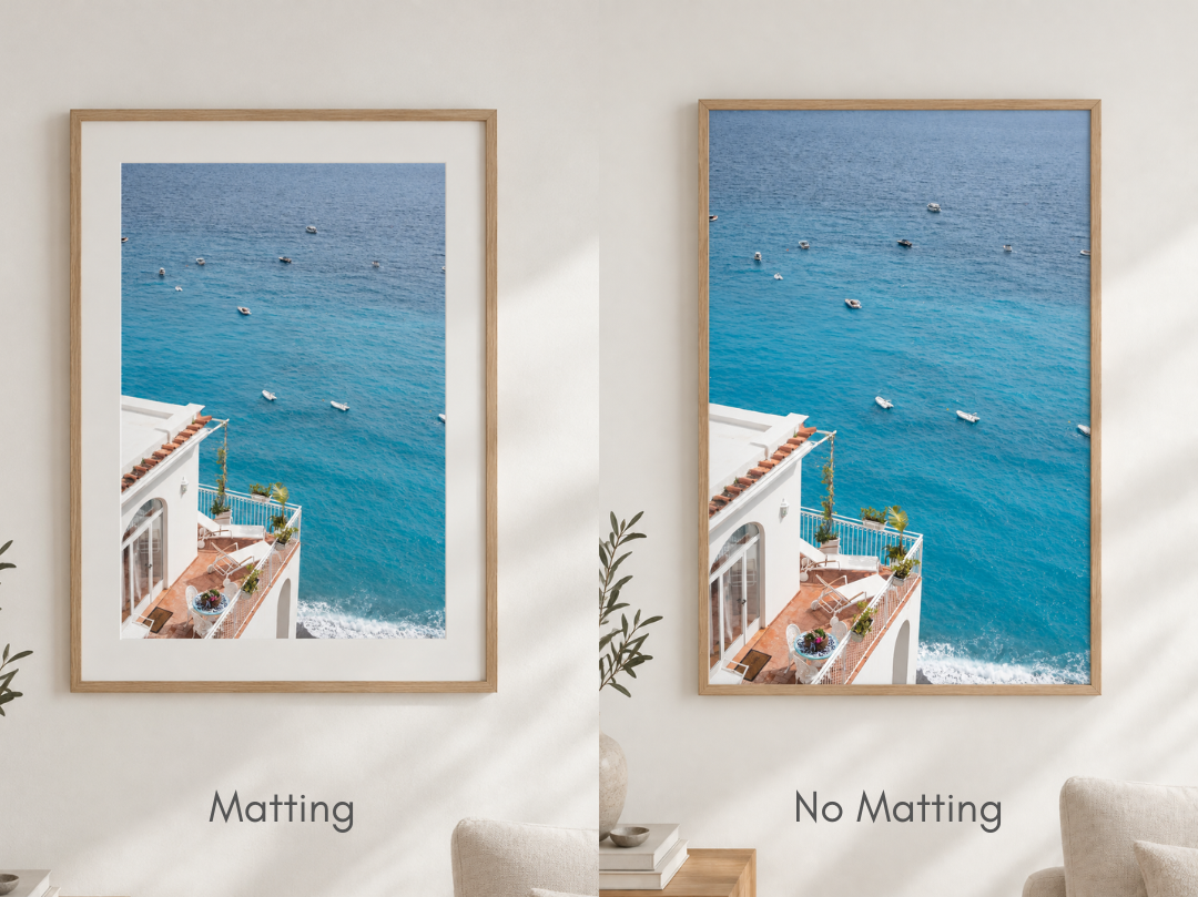 Comparison guide for print with matting vs without matting