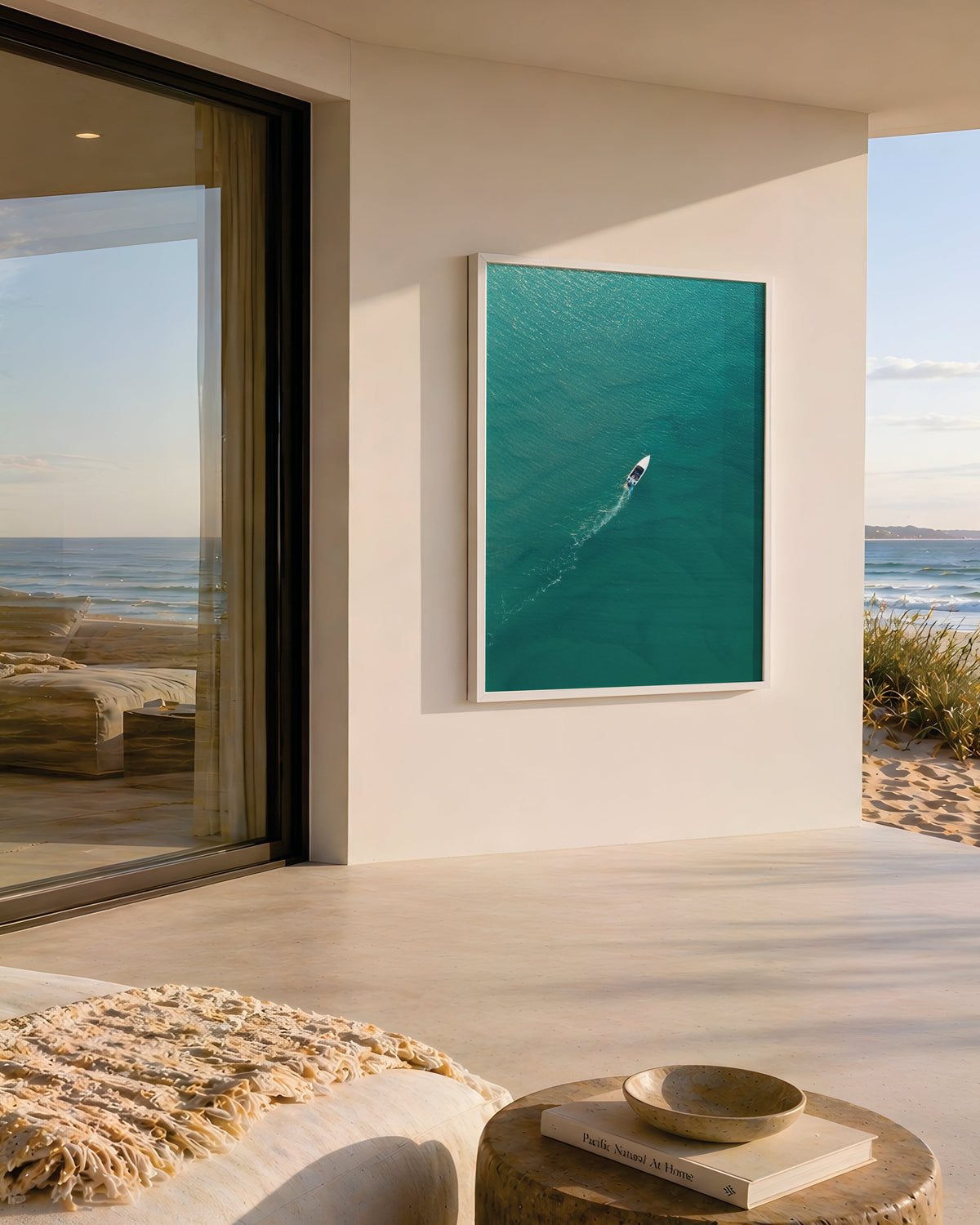 Luxury fine art print mockup of coastal boat print.